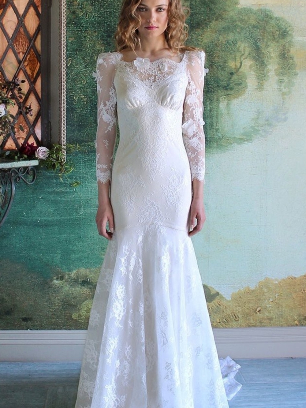 Claire Pettibone Maybelle Elegant Wedding Dress with Lace Sleeves Size 10 Nwt